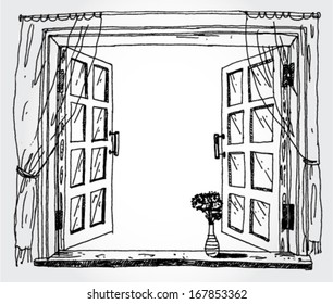 Illustration of opened window