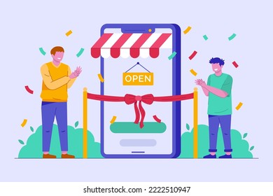 Illustration of opening store on eCommerce for website header