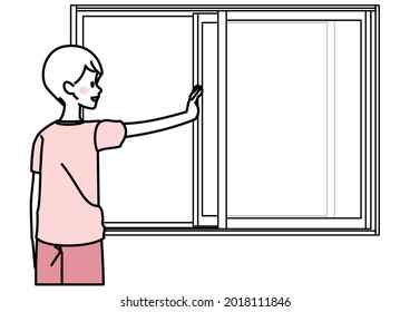 Illustration of opening the window and ventilating