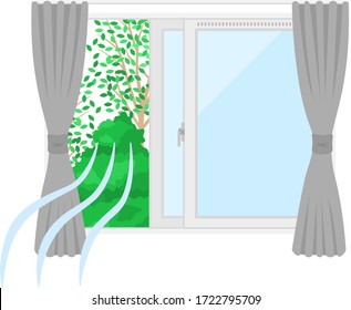 Illustration of opening windows for ventilation.