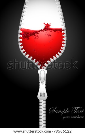 illustration of opening zipper in shape of wine glass filled with splashing wine