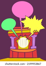 Illustration des Opernstudiendesigns mit Sprachblasen und einer Spotlight