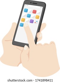 Ilustración de la operación del icono de la aplicación en un smartphone.