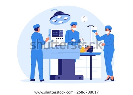 Illustration of Operating Room and Surgical Procedure. Medical Team Performing Complex Surgery in a Hospital Environment