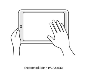 Illustration of operating a tablet PC with a finger.