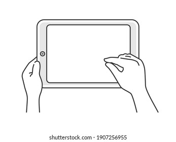 Illustration of operating a tablet PC with a finger.
