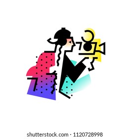 Illustration of the operator, director. Icon of a man with a movie camera. Man of visual art. Vector flat illustration. Logo for the studio. Abstract picture. A bright image for the studio.