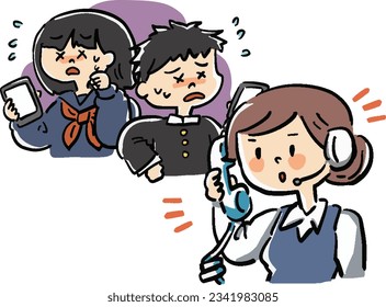 Illustration eines Betreibers, der eine Konsultation zu Mobiltelefon- und Internetproblemen von Studierenden erhält