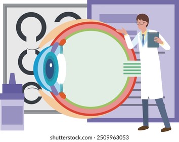 Illustration of an ophthalmologist doing an eye examination