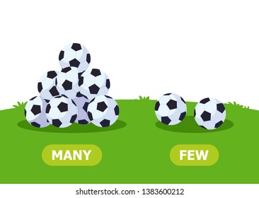 Illustration of opposites. Many and few soccer balls.
Card for teaching aid, for a foreign language learning. Vector illustration on white background.

