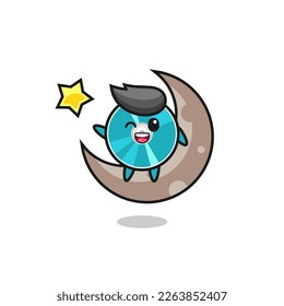 illustration of optical disc cartoon sitting on the half moon , cute style design for t shirt, sticker, logo element