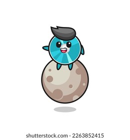 illustration of optical disc cartoon sitting on the moon , cute style design for t shirt, sticker, logo element
