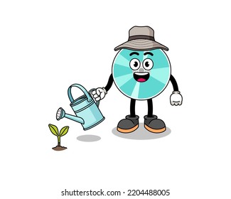 Illustration of optical disc cartoon watering the plant , character design