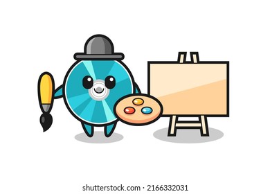 Illustration of optical disc mascot as a painter , cute style design for t shirt, sticker, logo element