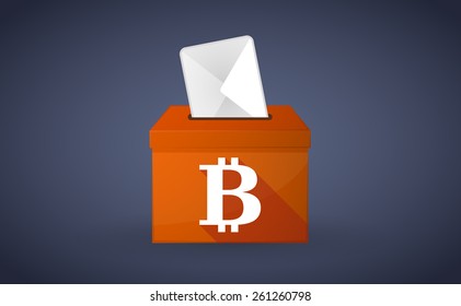 Illustration of a Orange ballot box with a bit coin sign