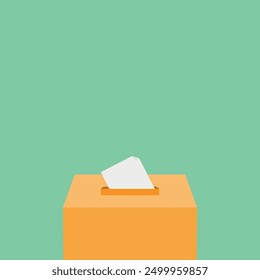 Illustration of an orange ballot box with a slot and a white paper slipping into it.