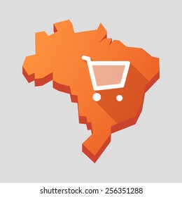 Illustration of an orange  Brazil map with a shopping cart