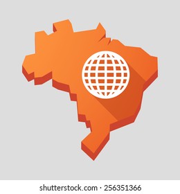 Illustration of an orange  Brazil map with a world globe