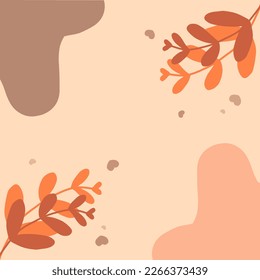 Illustration with orange and brown background on the leaves and patterns on the corners