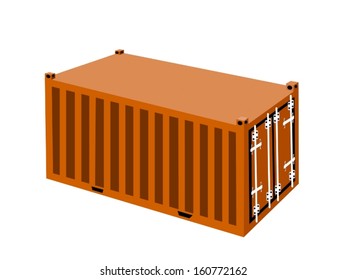 An Illustration Orange Cargo Containers, Freight Container or Shipping Container for Portable Storage, Overseas Shipping or Mobile Office. 