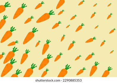 illustration of orange carrots on yellow background. Vegetable summer pattern. Carrots Pattern.