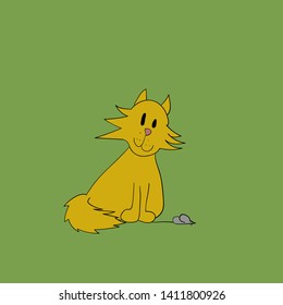 Illustration of an orange cat playing with a mouse