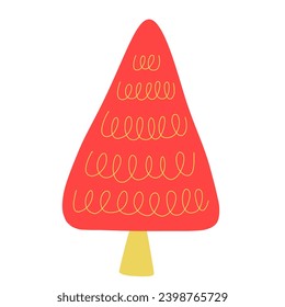 illustration of an orange Christmas tree with golden spring pattern isolated