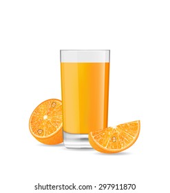 Illustration Orange Cocktail with Slice and Half of Fruit, Isolated on White Background - Vector