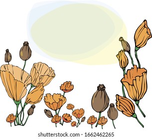 illustration of orange colorful poppies for invitations and congratulations
