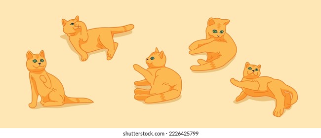 
illustration of orange colour cute cats in various poses