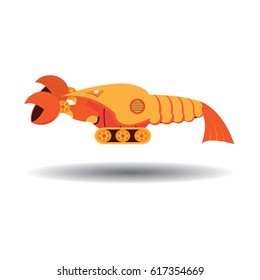 Illustration of orange crayfish machine design on flat style.