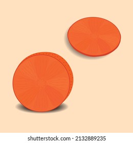 Ilustración de una naranja en un corte y una tajada cortada