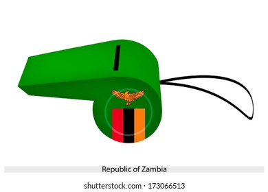 An Illustration of An Orange Eagle with Red, Black and Orange on Green Field of The Republic of Zambia Flag on A Whistle, The Sport Concept and Political Symbol. 