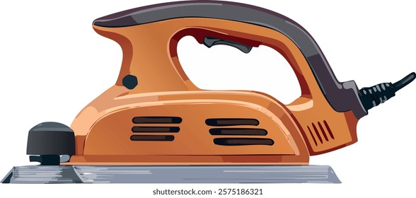 Illustration of an orange electric sander with a black handle and cord