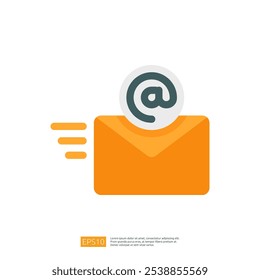 An illustration of an orange envelope with an AT symbol, representing email communication and digital messaging.