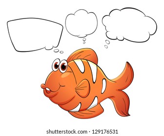 Illustration of an orange fish with empty bubbles notes on a white background