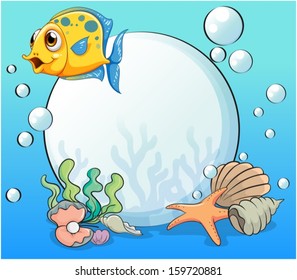 Illustration of an orange fish near the big pearl