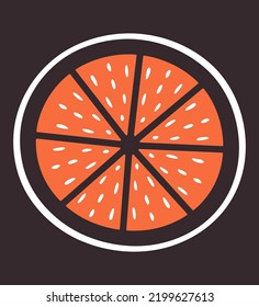 Illustration of orange. Flat modern abstract clip art with fresh fruit. Isolated vector icon in doodle style for vegan, vegetarian merch. 