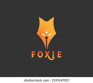 Illustration orange fox head in shape of pen isolated circle logo design modern