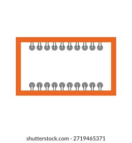 Ilustración de un marco naranja con bombillas que cuelgan de los bordes superior e inferior