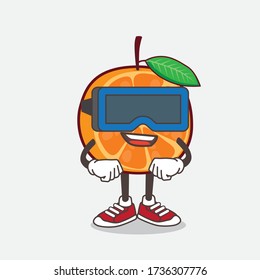 An illustration of Orange Fruit cartoon mascot character with Virtual reality headset