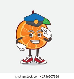 An illustration of Orange Fruit cartoon mascot character working as a Police officer