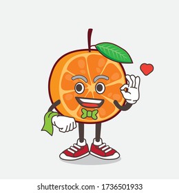 An illustration of Orange Fruit cartoon mascot character working as a Waiter