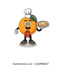 Illustration of orange fruit as an italian chef , character design