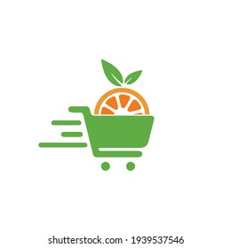 Illustration orange fruit juice with cart sign logo design template