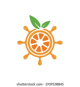 Illustration orange fruit juice with drive wheel sign logo design template