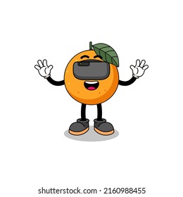 Ilustración de frutos anaranjados con auriculares vr , diseño de carácter