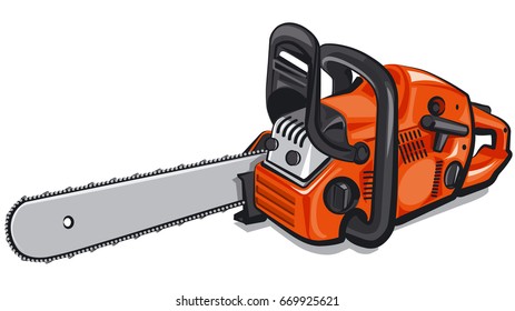 illustration of orange gasoline chain saw