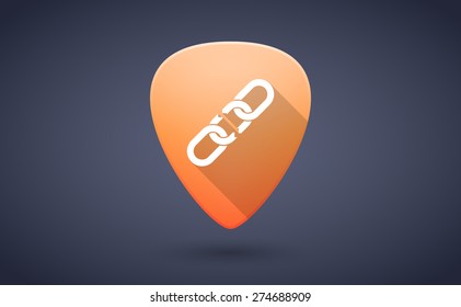 Illustration of an orange guitar pick icon with a chain 