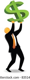 Illustration of orange head lifting dollar sign